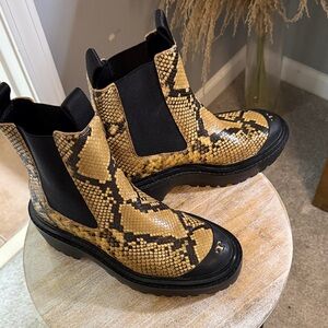 Tory Burch Black and Tan Snakeskin Ankle Boots